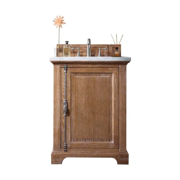 James Martin Vanities Providence 26 in. W x 23.5 in.D x 34.3 in. H Single Bath Vanity in Driftwood with Solid Surface Top in Arctic Fall