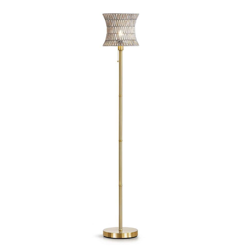 HomeGlam Bohol 68 in. Brushed Brass Metal Standard Floor Lamp with