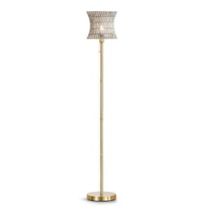 Bohol 68 in. Brushed Brass Metal Standard Floor Lamp with Rattan Shade