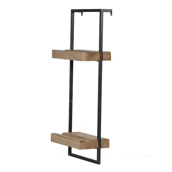 12 in. W x 6 in. D Black Brown Composite Decorative Wall Shelf With Two Shelves