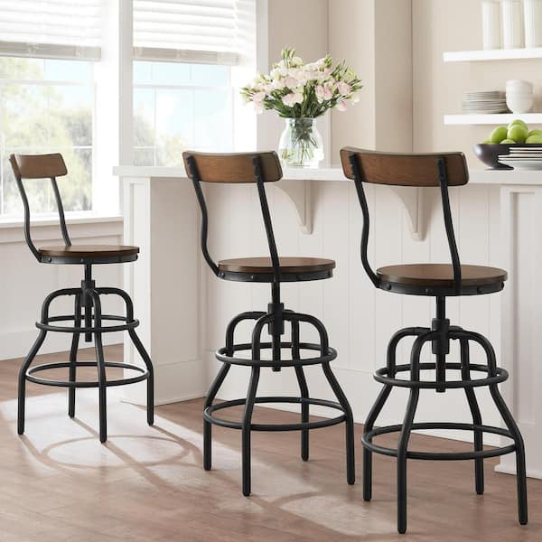 Home Decorators Collection Hamrick Industrial Wood and Iron Adjustable Height Backed Bar Stool