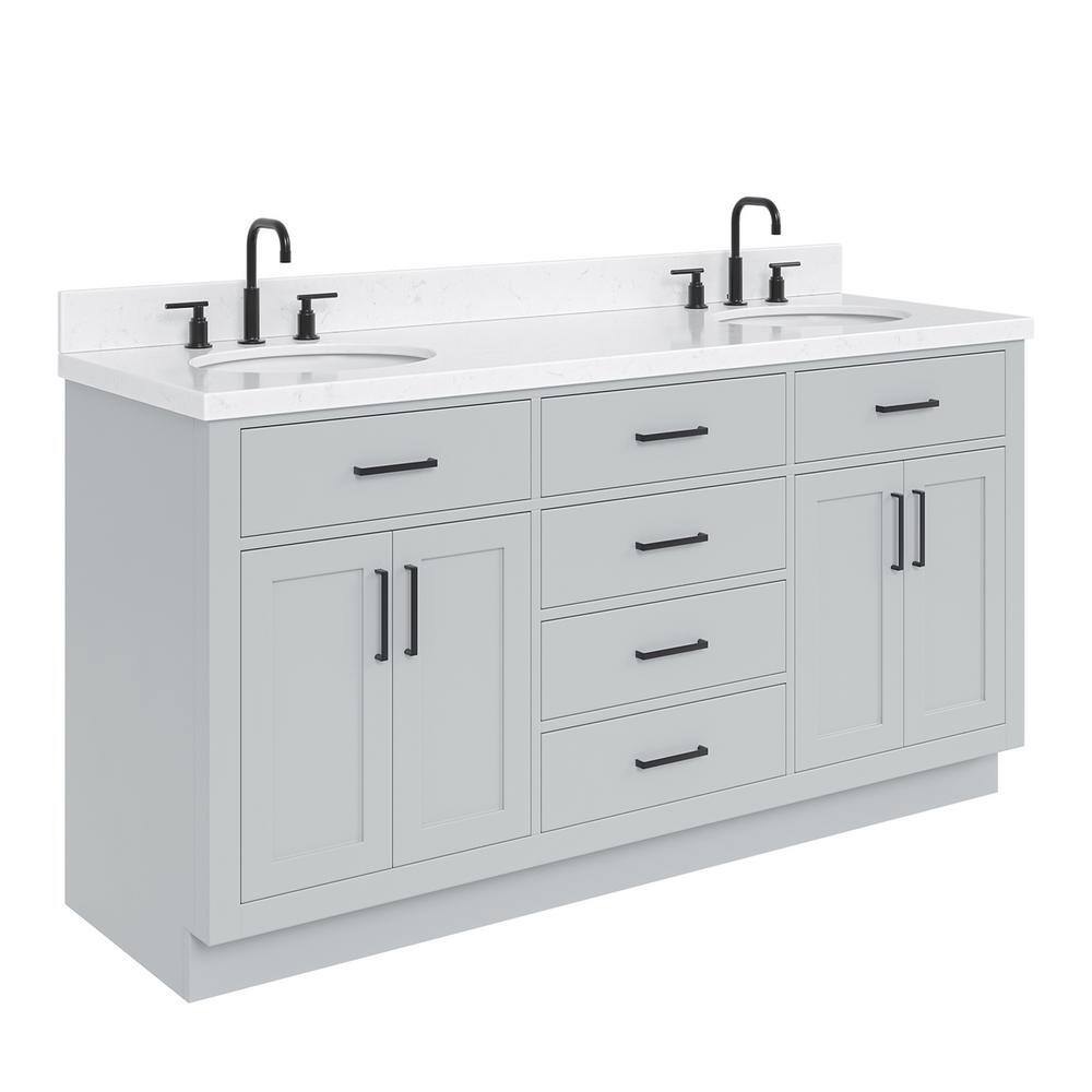 Hepburn Gray Hardwood Double Sink Freestanding Vanity with Quartz Top