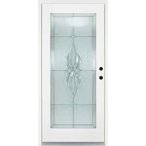 36 in. x 80 in. Scotia Smooth White Left-Hand Inswing Full 1 Lite Decorative Fiberglass Prehung Front Door