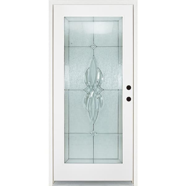 MP Doors 36 in. x 80 in. Scotia Smooth White Left-Hand Inswing Full 1 Lite Decorative Fiberglass Prehung Front Door