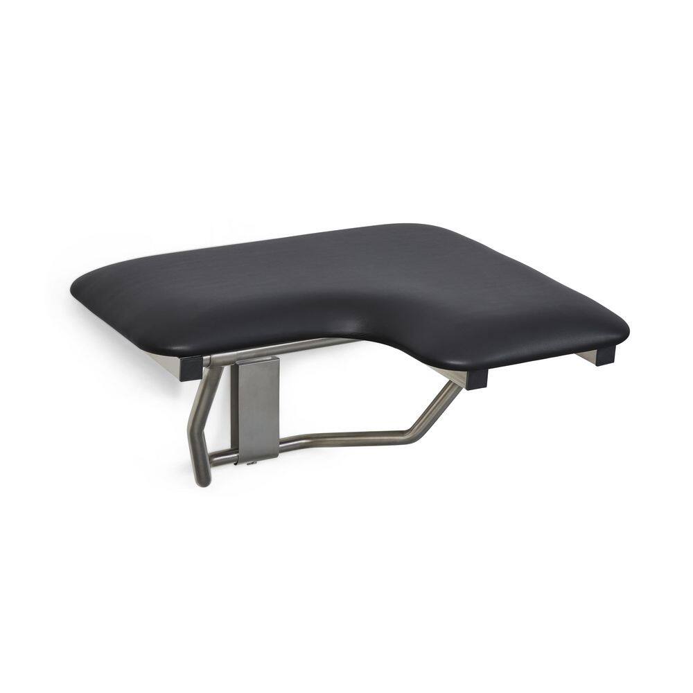 28 in. x 22.5 in. Black Cushion Wall Mount Folding Left-Handed Transfer Bench Shower Seat ADA Compliant Naugahyde Vinyl