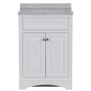 Clarington 25 in. W x 19 in. D x 38 in. H Single Sink  Bath Vanity in White with Silver Ash Engineered Solid Surface Top