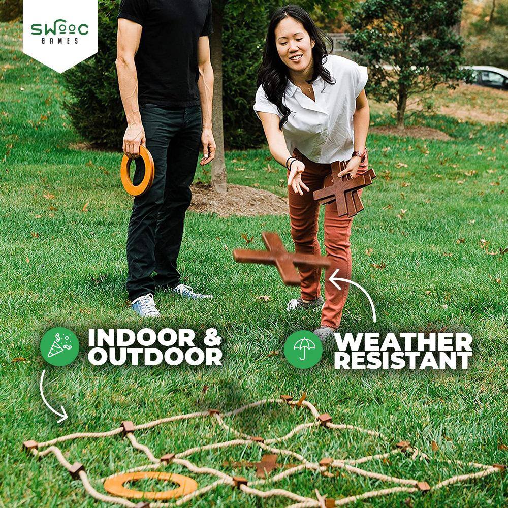 Giant Wooden Outdoor Tic Tac Toe Game with Rope Board