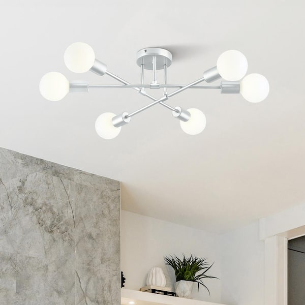 6-Light Nickel Adjustable Modern Sputnik Chandelier for Dining Room