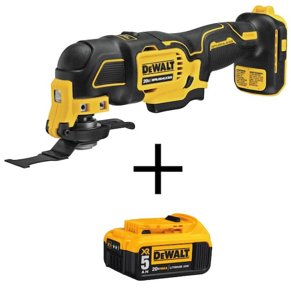 DEWALT ATOMIC 20V MAX Cordless Brushless Oscillating Multi Tool and (1) 20V 5.0Ah Battery