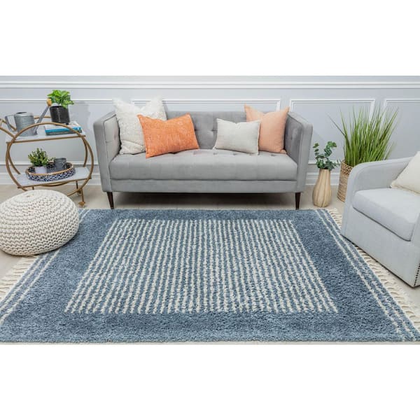 Hidden Oasis Stripe Shag Blue 7 ft. x 10 ft. Area Rug