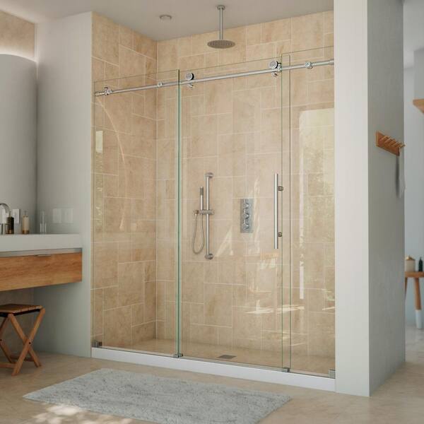DreamLine Continuum 68-72 in. W. x 76 in. H Clear Sliding Frameless Shower Door in Brushed Stainless Steel