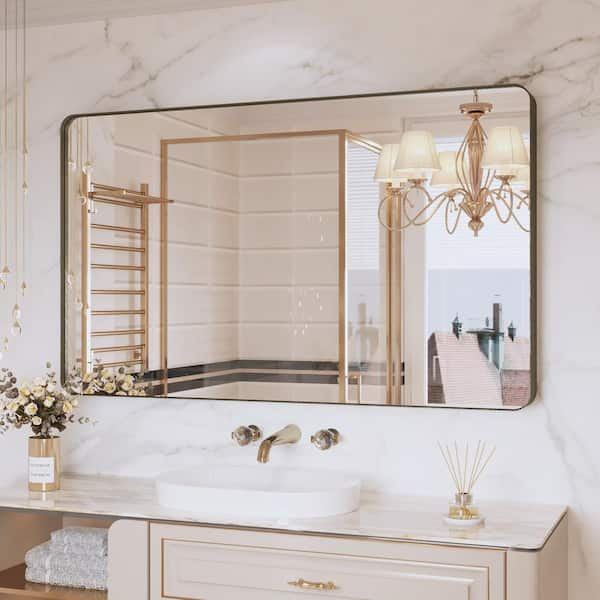 40 in. W x 24 in. H Large Rectangular Framed Wall Mounted Bathroom Vanity Mirror in Brushed Bronze