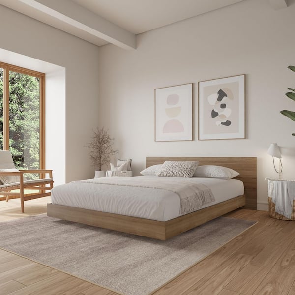 Nexera Satori Brown Oak Frame King Size Low Profile Platform Bed