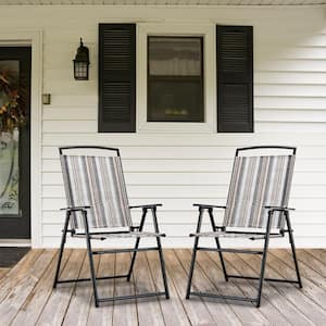 Patio Folding Sling Outdoor Dining Chair in Gray (Set of 2)