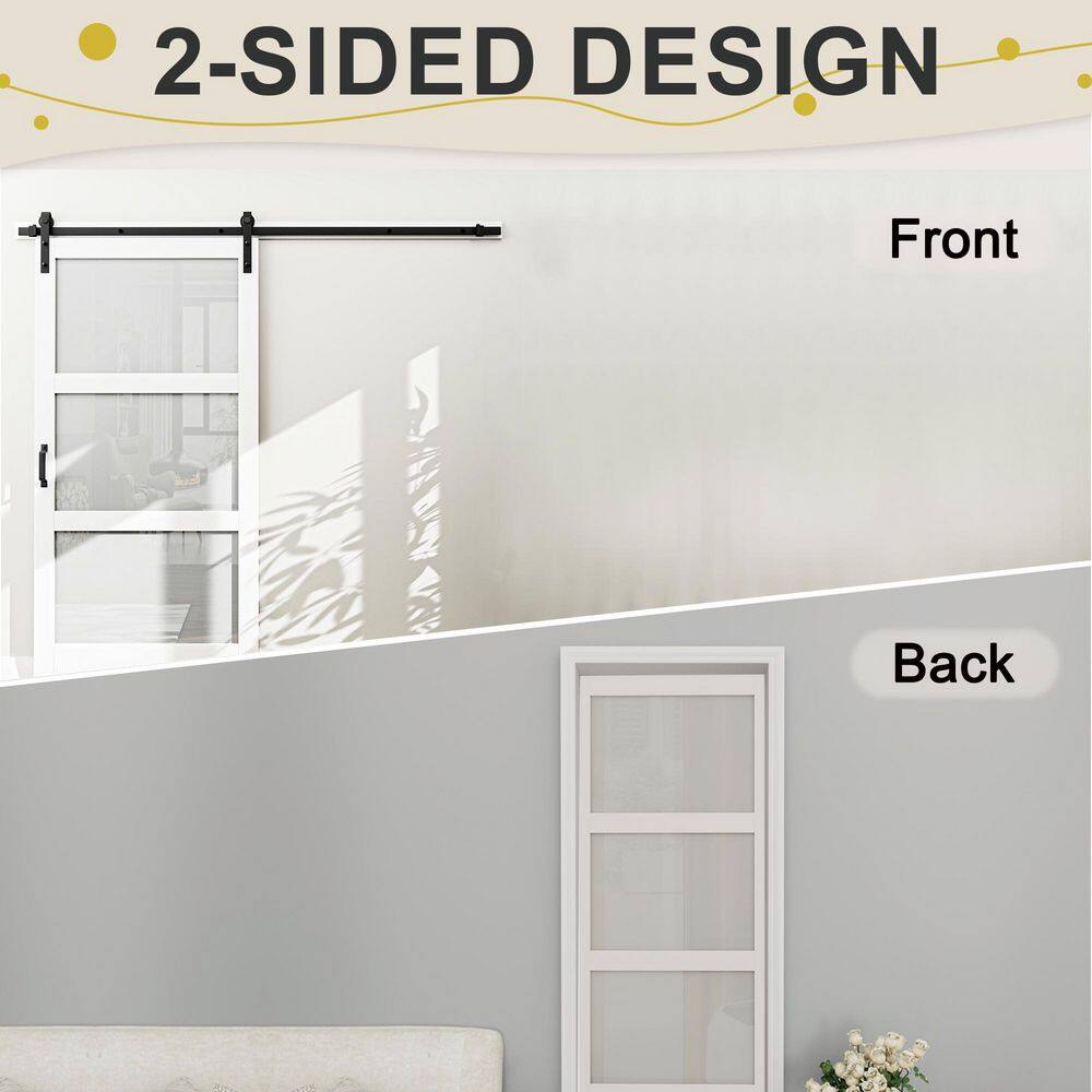 White Finished Composite MDF Sliding Barn Door with Frosted Glass Panels
