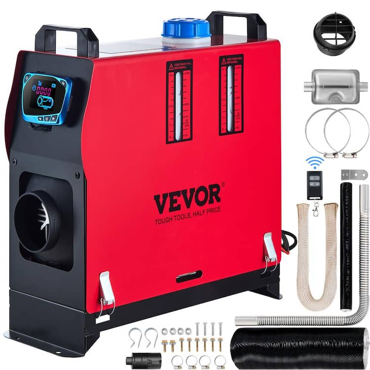 VEVOR 8-KW Diesel Air Heater All in-1, 1-Air Outlet Diesel Heater 12-Volt Remote Control Parking Heater Silencer, Blue LCD