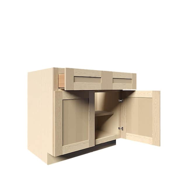 LIFEART CABINETRY 42 in. x 34.5 in. x 24 in. Lancaster Shaker Assembled Base Cabinet with 2-Doors and 2-Drawers in Natural Wood
