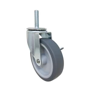 4 in. Gray Rubber Like TPR and Steel Swivel Threaded Stem Caster with Locking Brake and 130 lb. Load Rating