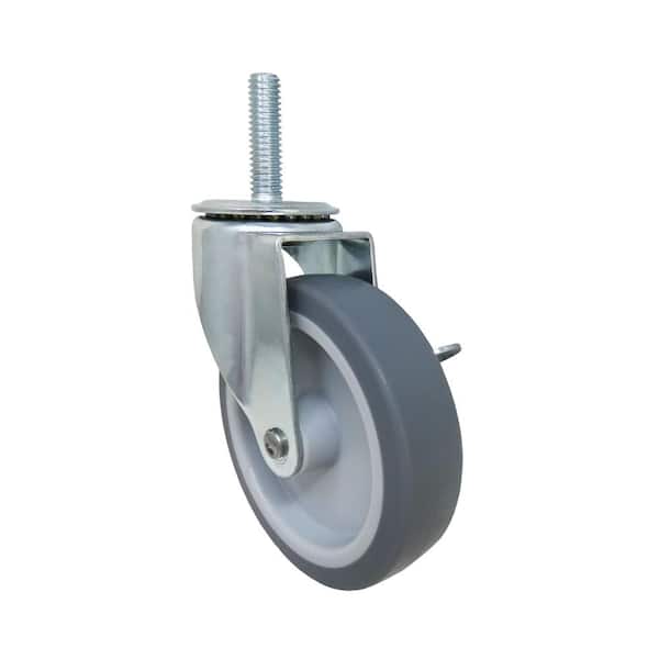 Everbilt 4 in. Gray Rubber Like TPR and Steel Swivel Threaded Stem Caster with Locking Brake and 130 lb. Load Rating