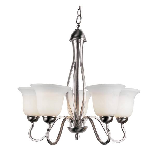 Bel Air Lighting Glasswood 5-Light Brushed Nickel Chandelier with White Frost Glass Shades