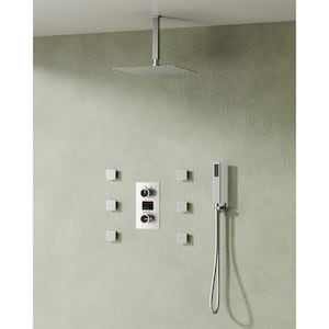 Knobs 3-Spray 12 in. Thermostatic Rain Dual Shower Head Fixed and Handheld Shower Head in Brushed Nickel 2.5 GPM