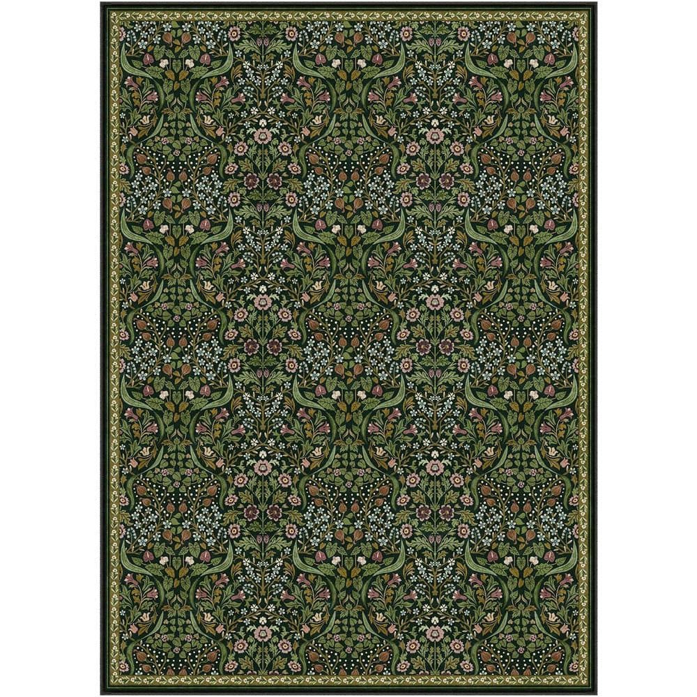 Multi-Colored Floral Plant Washable Green 10 ft. x 14 ft. Area Rug price history on PriceWatchPro