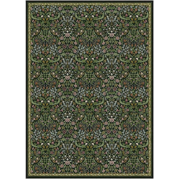 Multi-Colored Floral Plant Washable Green 10 ft. x 14 ft. Area Rug