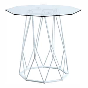 Mysen 24 in. White High Gloss Octagon Glass Top End Table