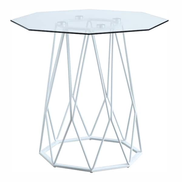 Furniture of America Mysen 24 in. White High Gloss Octagon Glass Top End Table