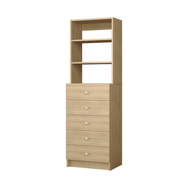 Vista 31.5 in. W Oak 5 Drawer Hutch Tower 4-Shelf Wood Closet System