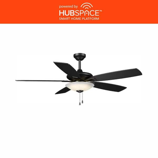 Hampton Bay Menage 52 in. LED Indoor Matte Black Smart Hubspace Ceiling Fan with Light and Remote
