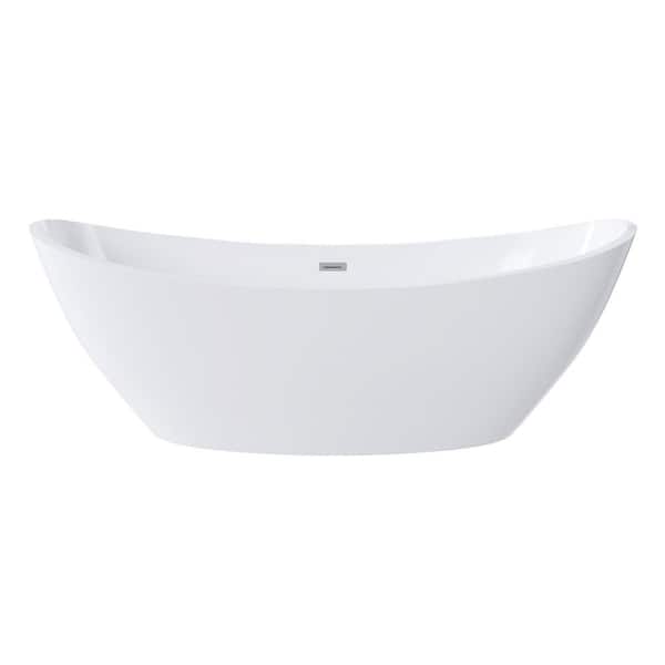 Bella 72 in. x 30 in. Soaking Bathtub with Center Drain in Glossy White