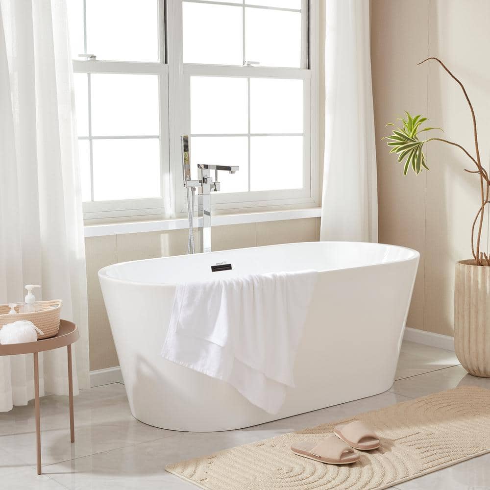 54" White Acrylic Freestanding Soaking Bathtub with Oil Rubbed Bronze
