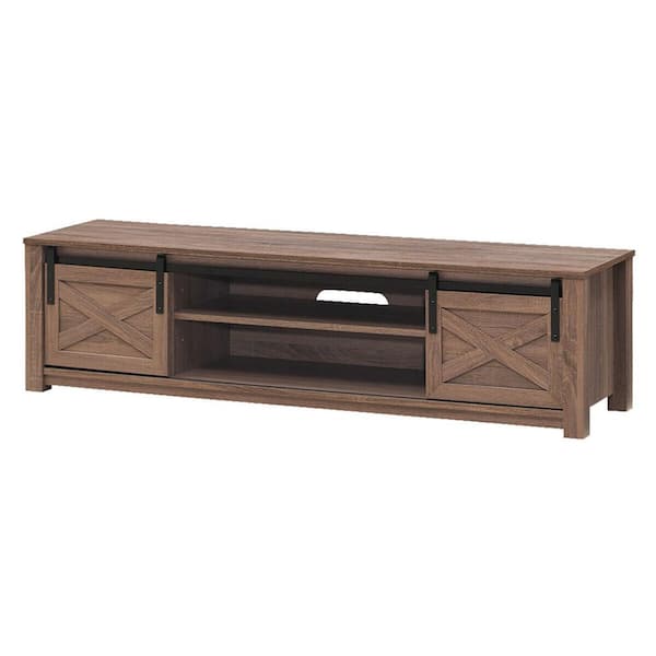FORCLOVER 59 in. Coffee TV Stand Fits TV's up to 65 in. with Sliding Barn Doors and an Adjustable Shelf