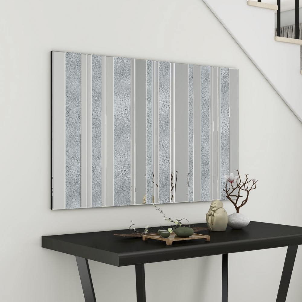Silver 47.2 in. W x 29.5 in. Modern Rectangle Wall Mirror Foil Paper Accent