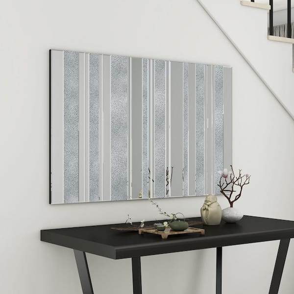 Unbranded Silver 47.2 in. W x 29.5 in. Modern Rectangle Wall Mirror Foil Paper Accent Art Mirror for Home Decor