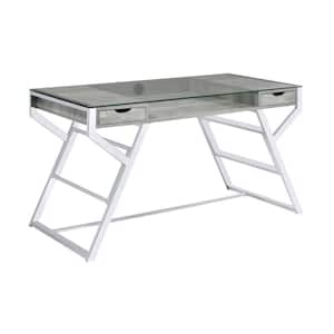 Emelle 56 in. Rectangular Grey Driftwood and Chrome 2-Drawer Writing Desk with Compartment