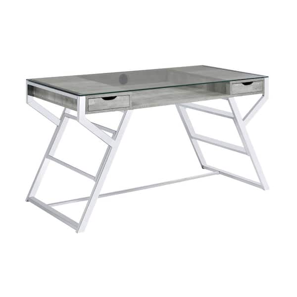 Coaster Home Furnishings Emelle 56 in. Rectangular Grey Driftwood and Chrome 2-Drawer Writing Desk with Compartment