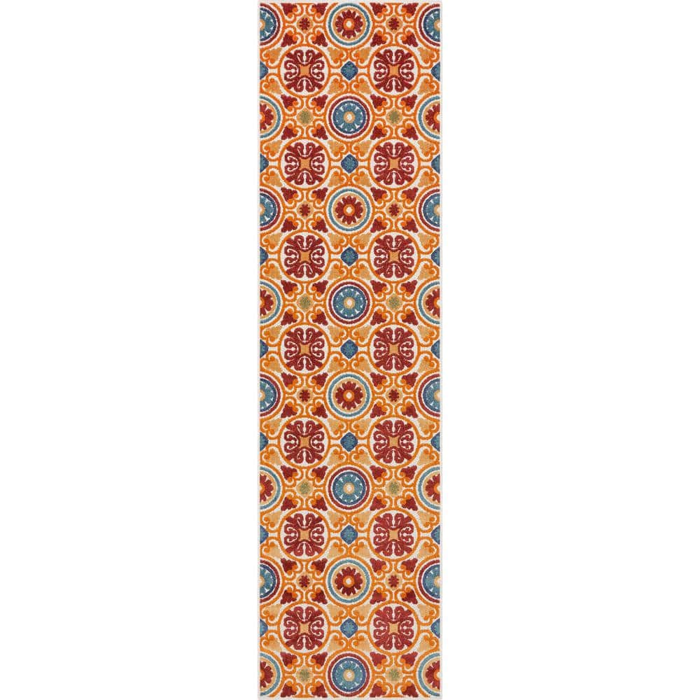 Dorado Audun Modern Geometric Red 2 ft. 7 in. x 9 ft. 10 in. Runner High-Low Indoor/Outdoor Area Rug price history on PriceWatchPro