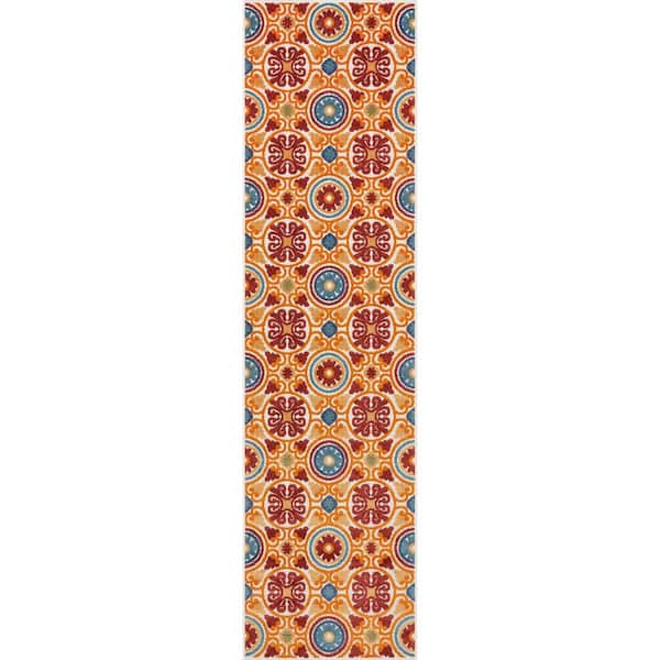 Dorado Audun Modern Geometric Red 2 ft. 7 in. x 9 ft. 10 in. Runner High-Low Indoor/Outdoor Area Rug