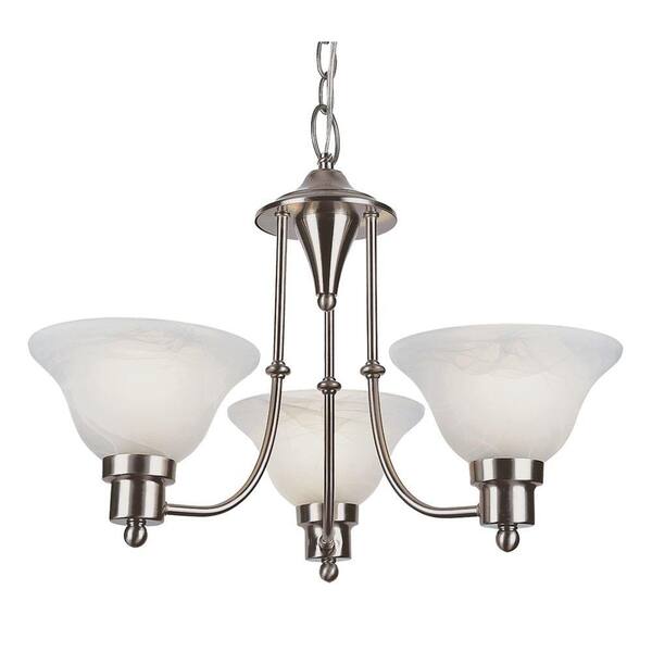 Bel Air Lighting Stewart 3-Light Brushed Nickel CFL Chandelier with Marbleized Glass Shades