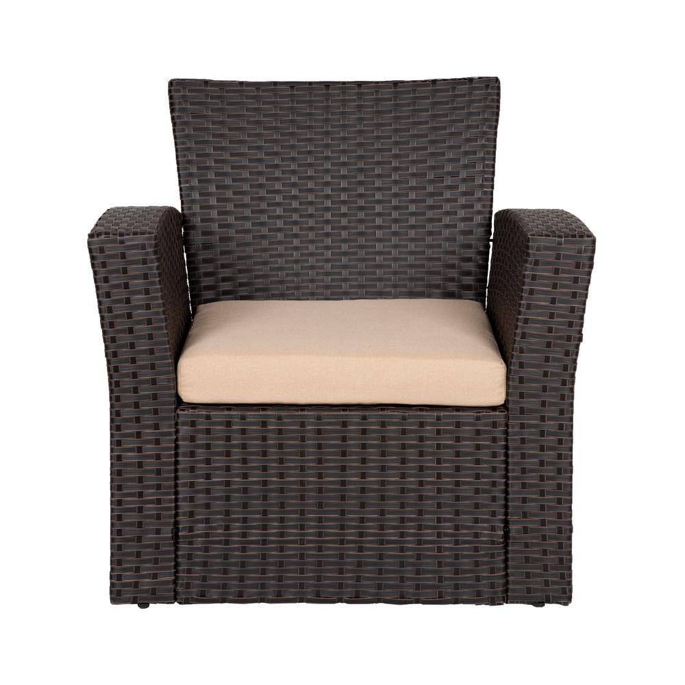 Hudson 4-Piece Dark Brown Wicker Outdoor Patio Set with Beige Cushions