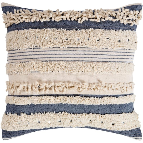 Livabliss Sabia 18 in. x 18 in. Navy Striped Textured Down Standard Throw Pillow