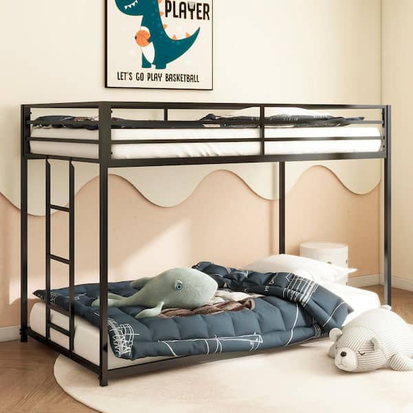 Noble House Gasa Ladder Twin Over Twin Bunk Bed, Metal, Black, without Mattress