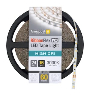 RibbonFlex Pro 24-Volt 16.4 ft. (5M) White High CRI LED Tape Light, Soft (3000K), 60LEDs/M,
