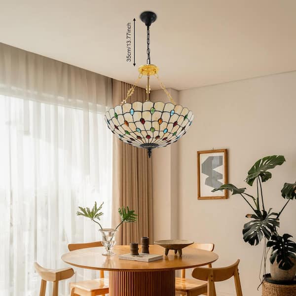 OUKANING 20.5 in. 5-Light Retro Stained Glass Shade Semi
