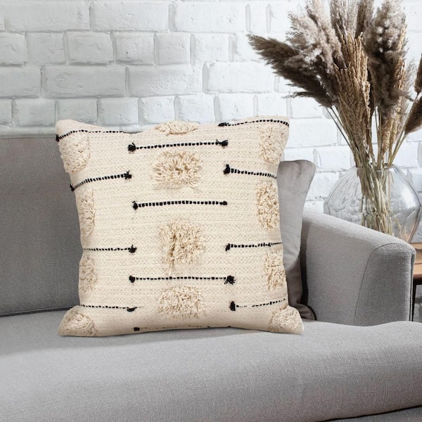 Home Decorators Collection Cream Fringe Textured 18 in. x 18 in. Square Decorative  Throw Pillow S00161045216 - The Home Depot