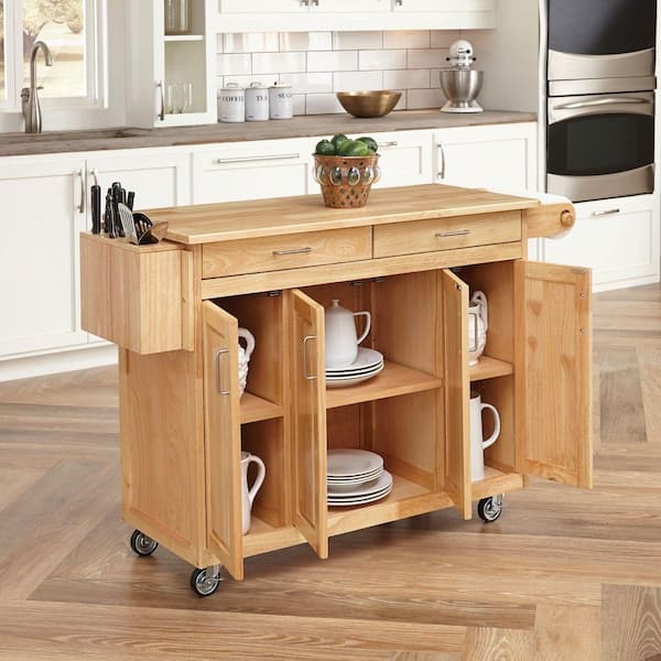 HOMESTYLES Dolly Madison Sage Green Kitchen Cart with Natural Wood