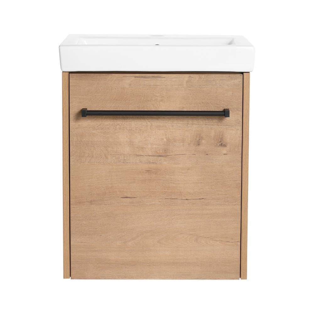 17 in. Wall-Mounted Imitative Oak Bath Vanity with White Ceramic Top Assembled price history on PriceWatchPro