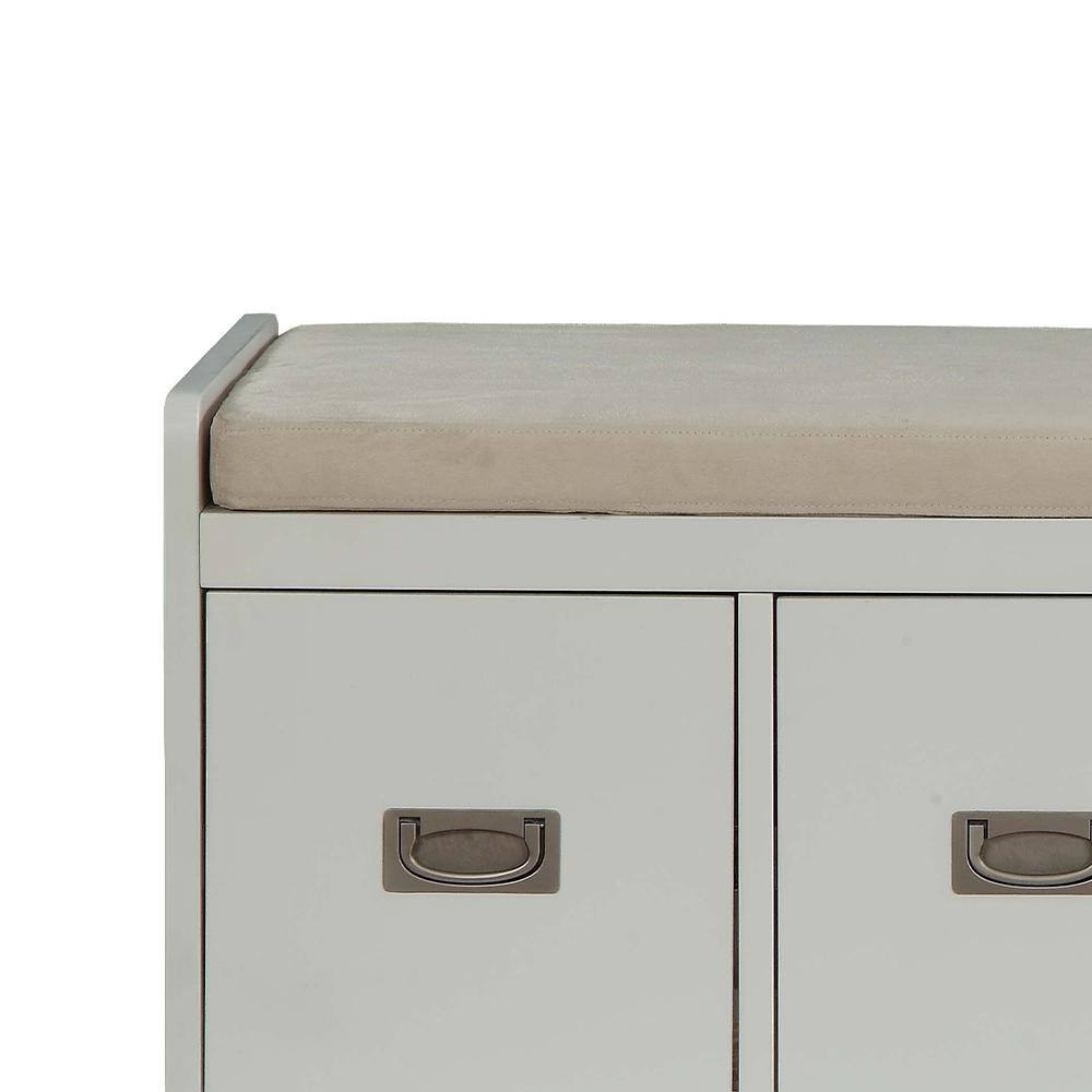 Berci White and Beige Upholstered Wooden Storage Bench